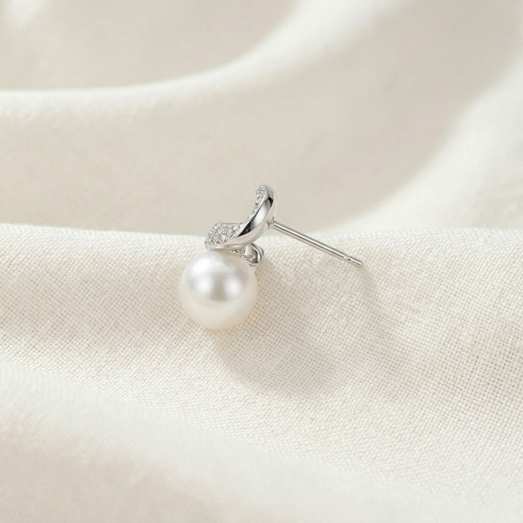 Elegant Twisted Zircon Pearl Stud Earrings