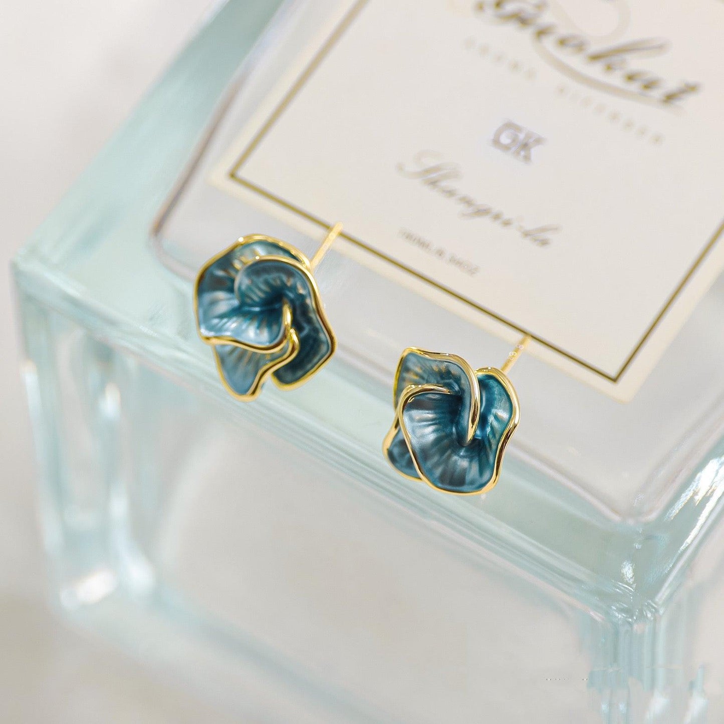 Elegant Blue Camellia Earrings