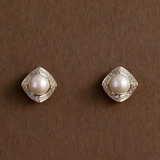 Elegant Pearl Earrings – Champagne Gold Studs
