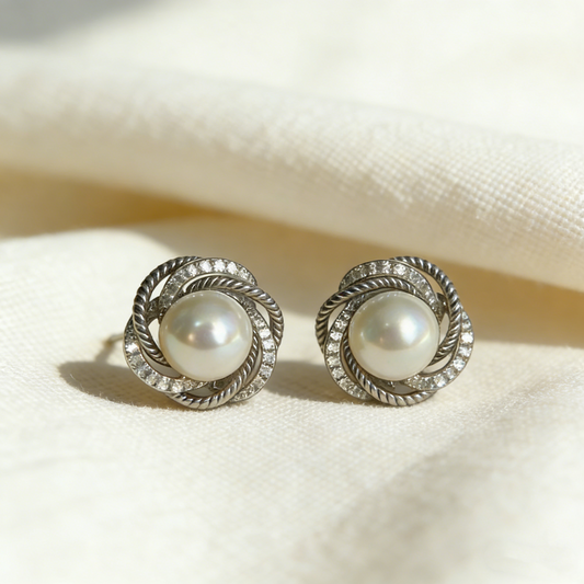 Elegant Twisted Rope Pearl Stud Earrings