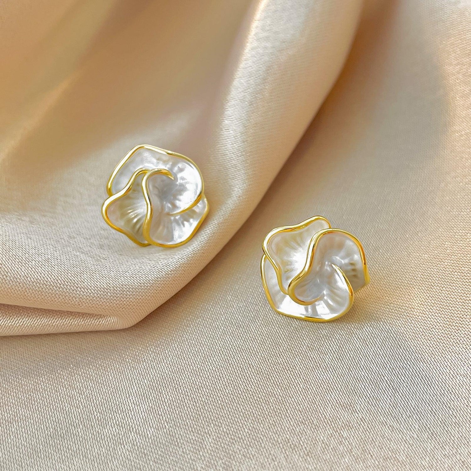 Elegant White Camellia Earrings close-up view