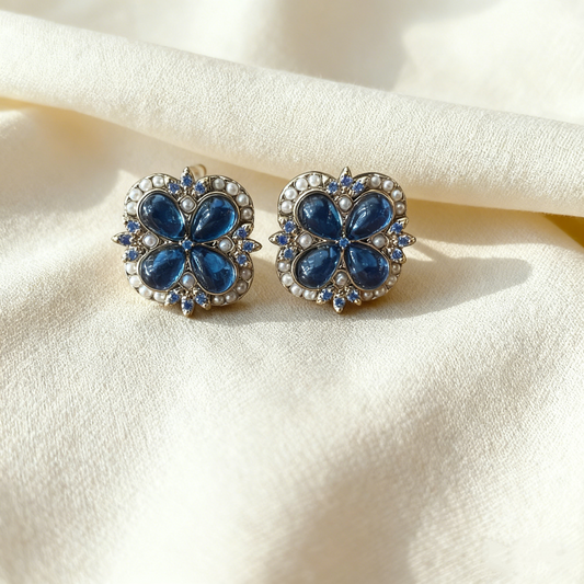 Blue Cat’s Eye Vintage Floral Stud Earrings