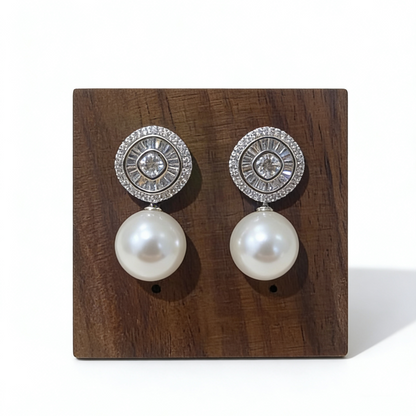 Elegant Zircon & Pearl Drop Earrings