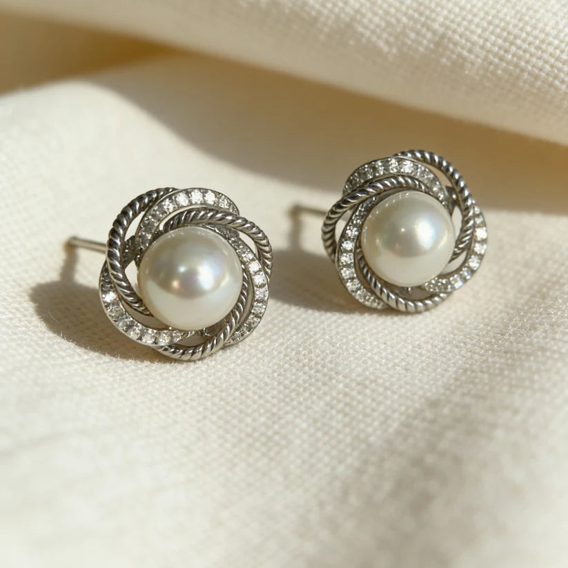 Elegant Twisted Rope Pearl Stud Earrings