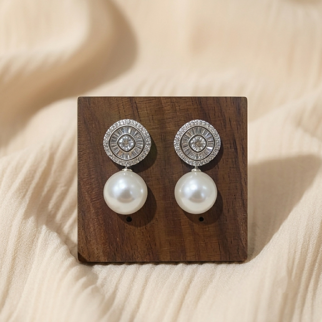 Elegant Zircon & Pearl Drop Earrings