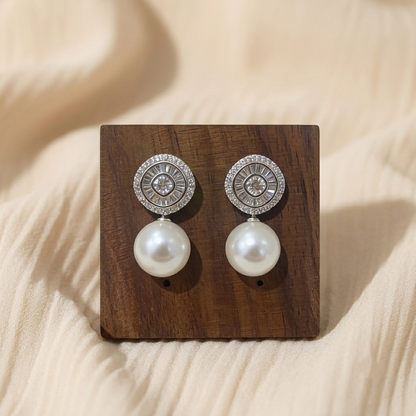 Elegant Zircon & Pearl Drop Earrings