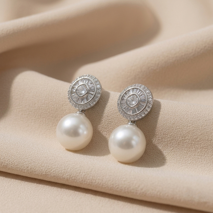 Elegant Zircon & Pearl Drop Earrings