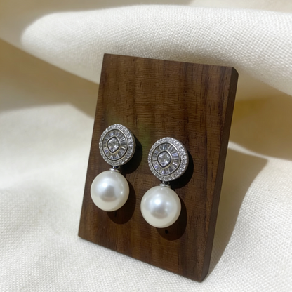 Elegant Zircon & Pearl Drop Earrings