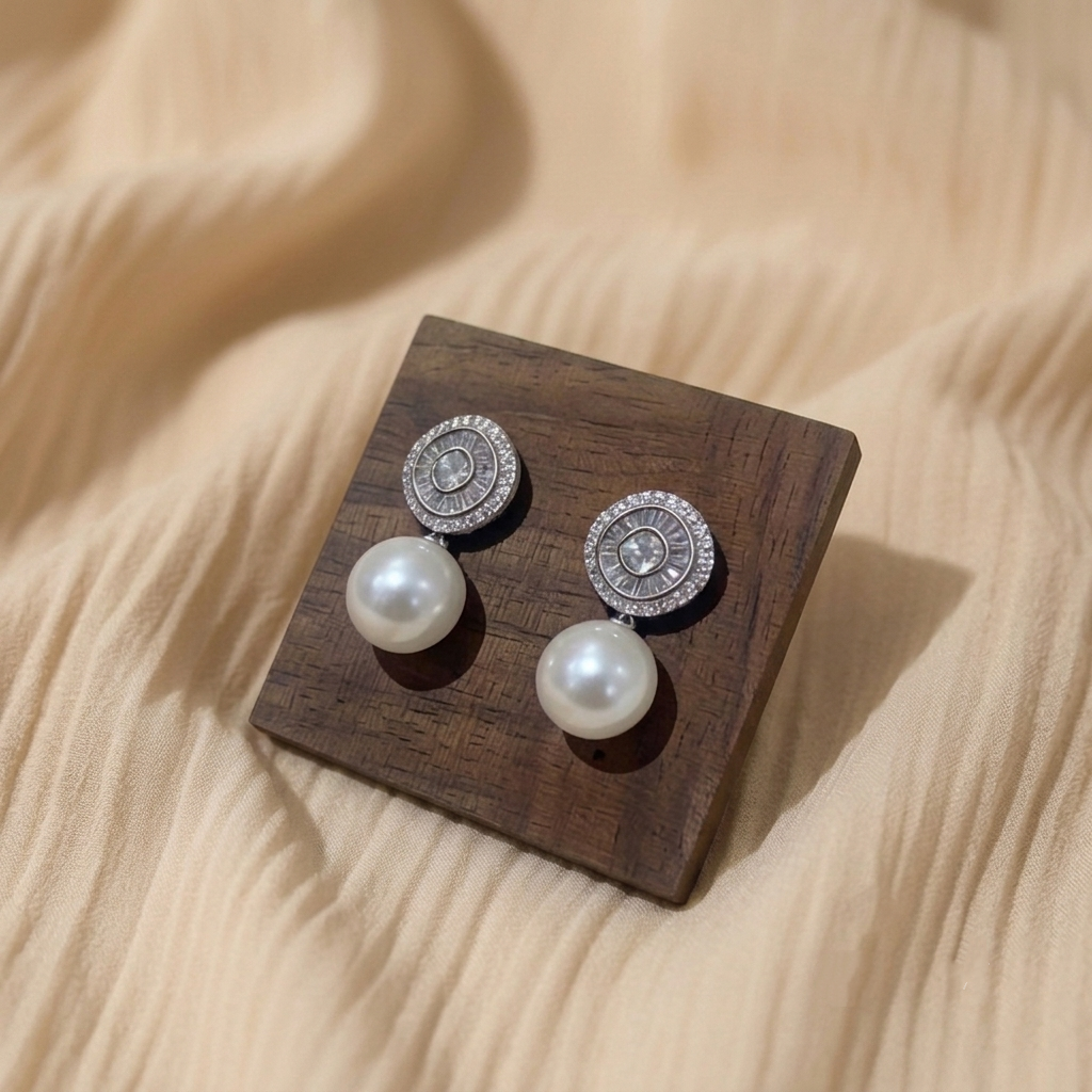Elegant Zircon & Pearl Drop Earrings